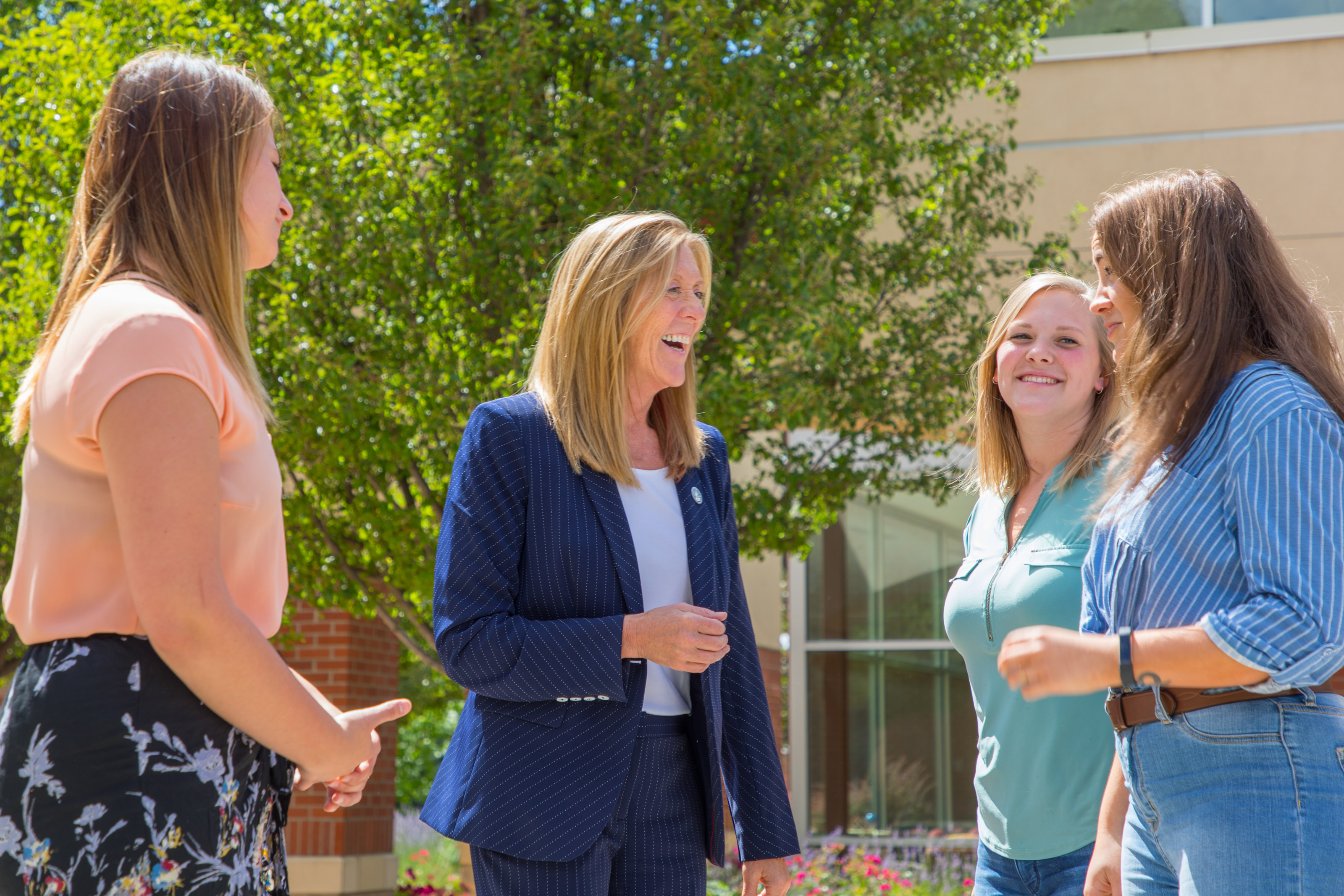 LC State President Cynthia Pemberton talks with students