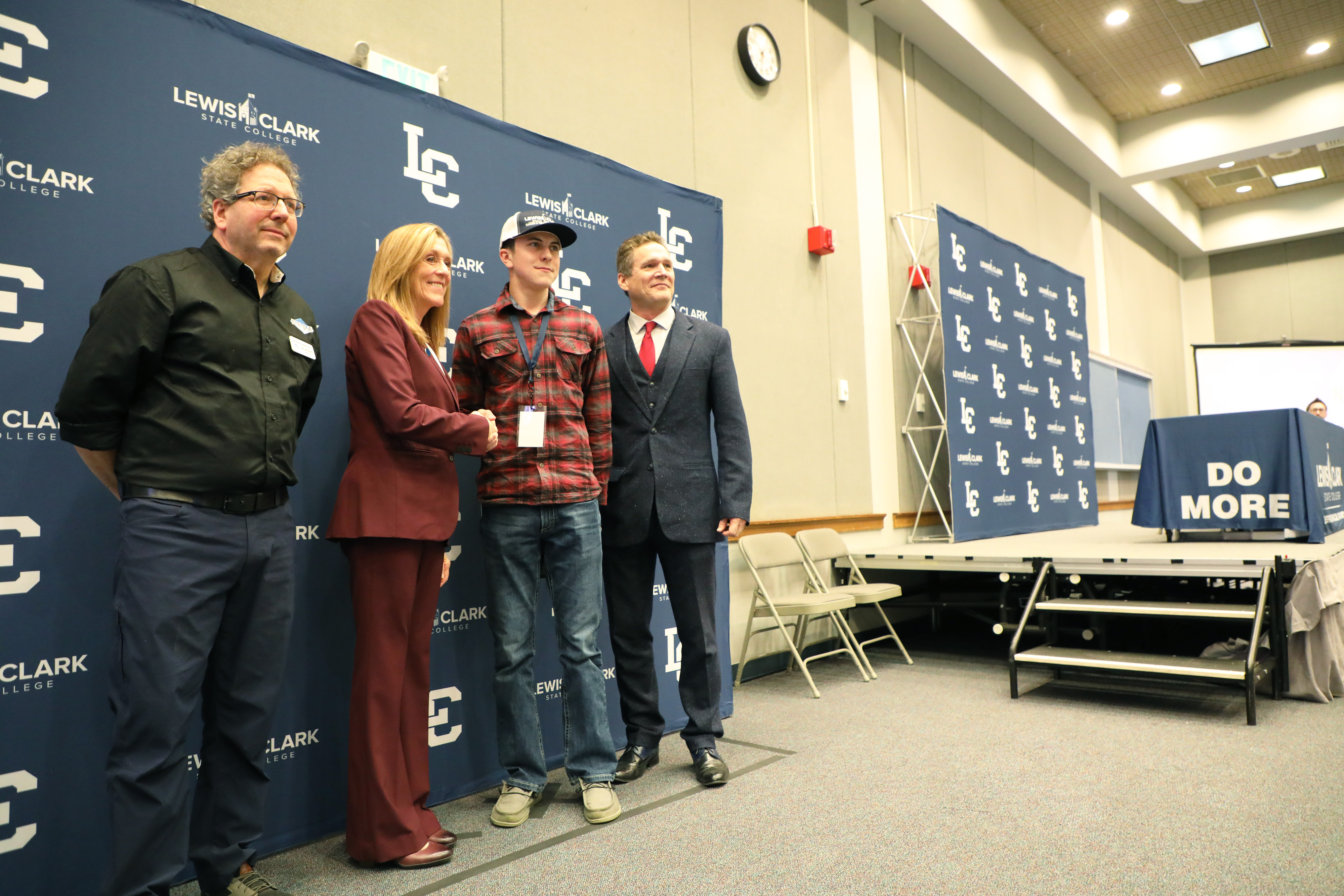 Dodd Snodgrass, President Cynthia Pemberton, CTE student, Dean Jeff Ober