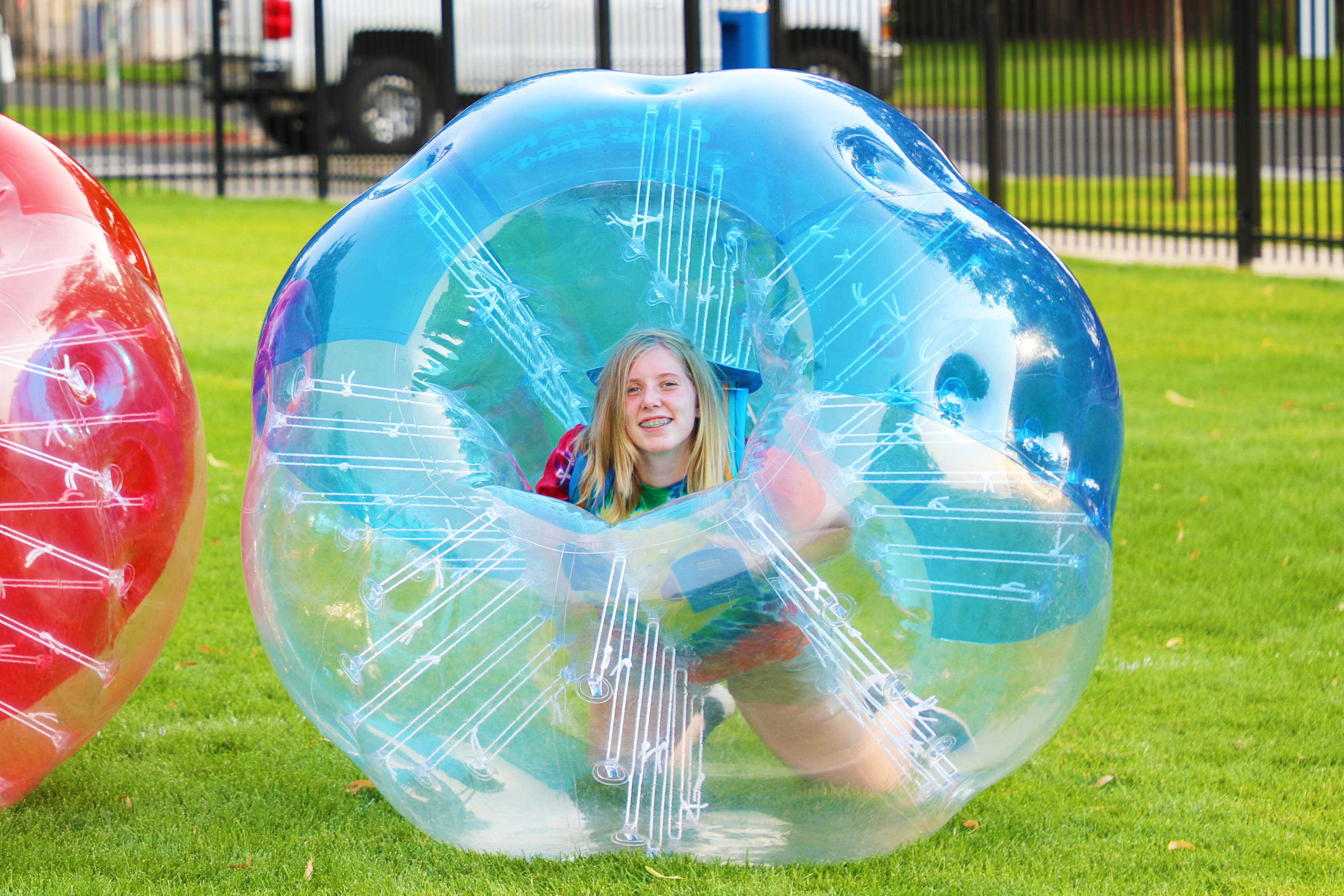 Student in bubble ball