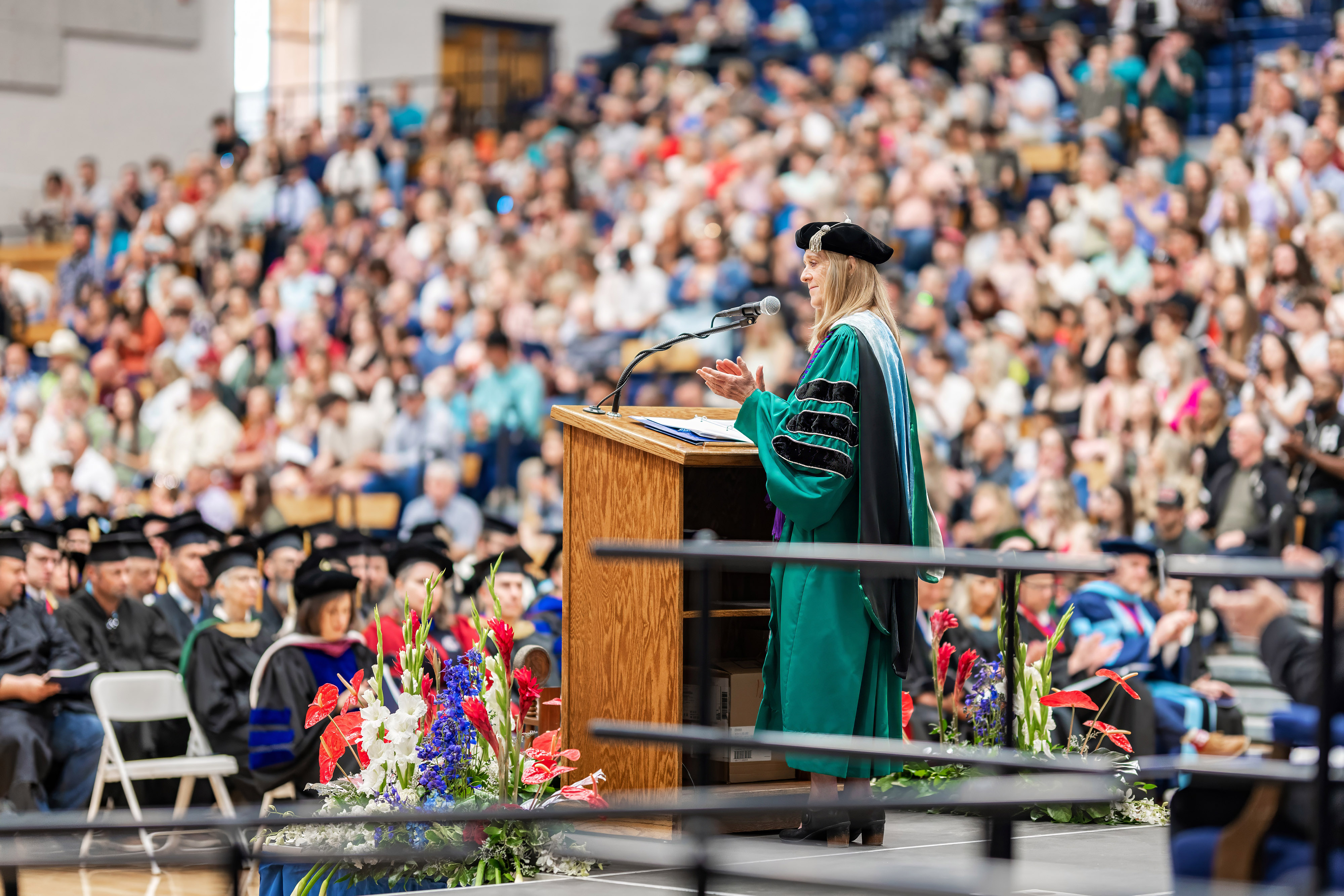 Lewis-Clark State College President Cynthia Pemberton speaks at an LC State commencement ceremony