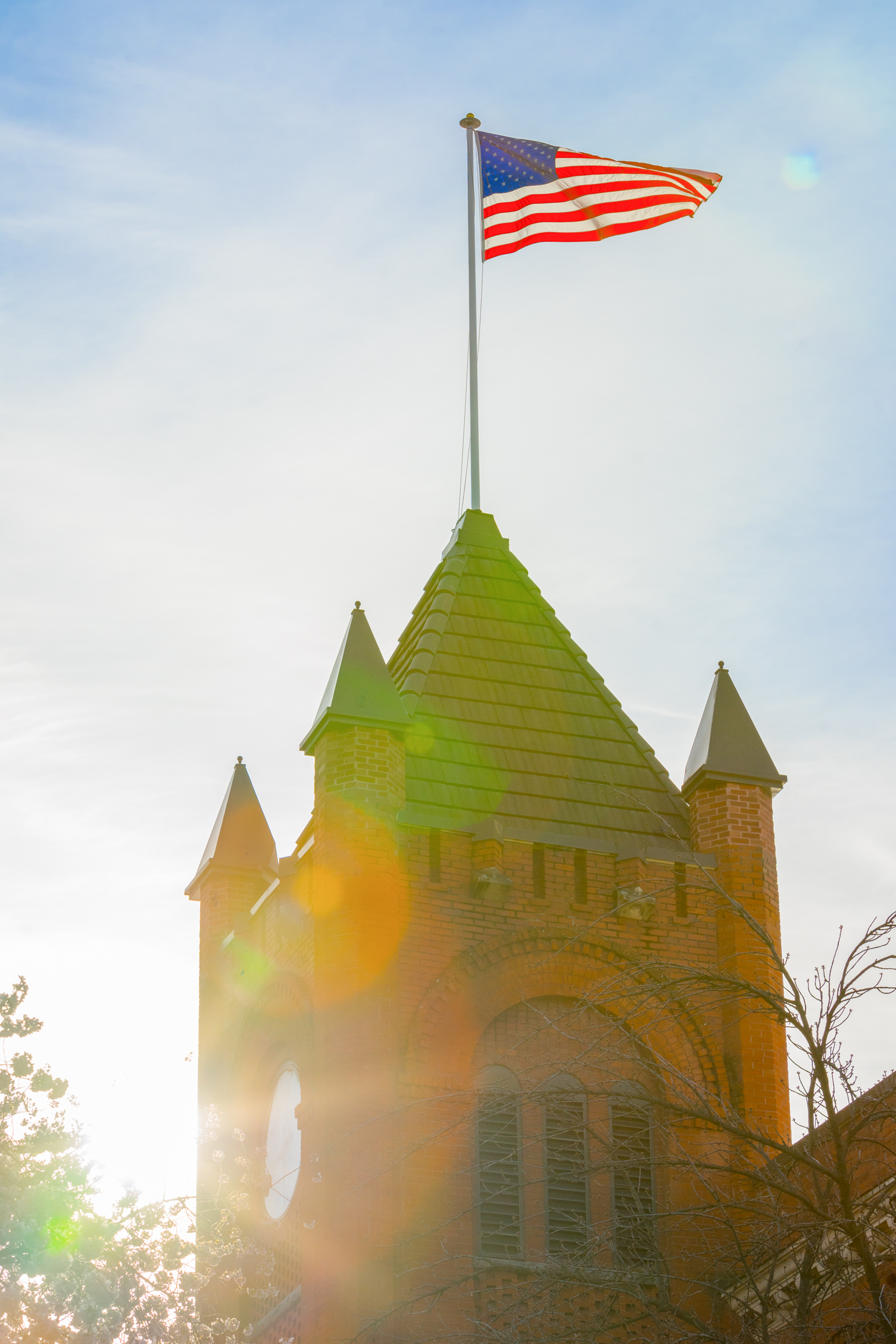Reid Centennial Hall with American Flag on top