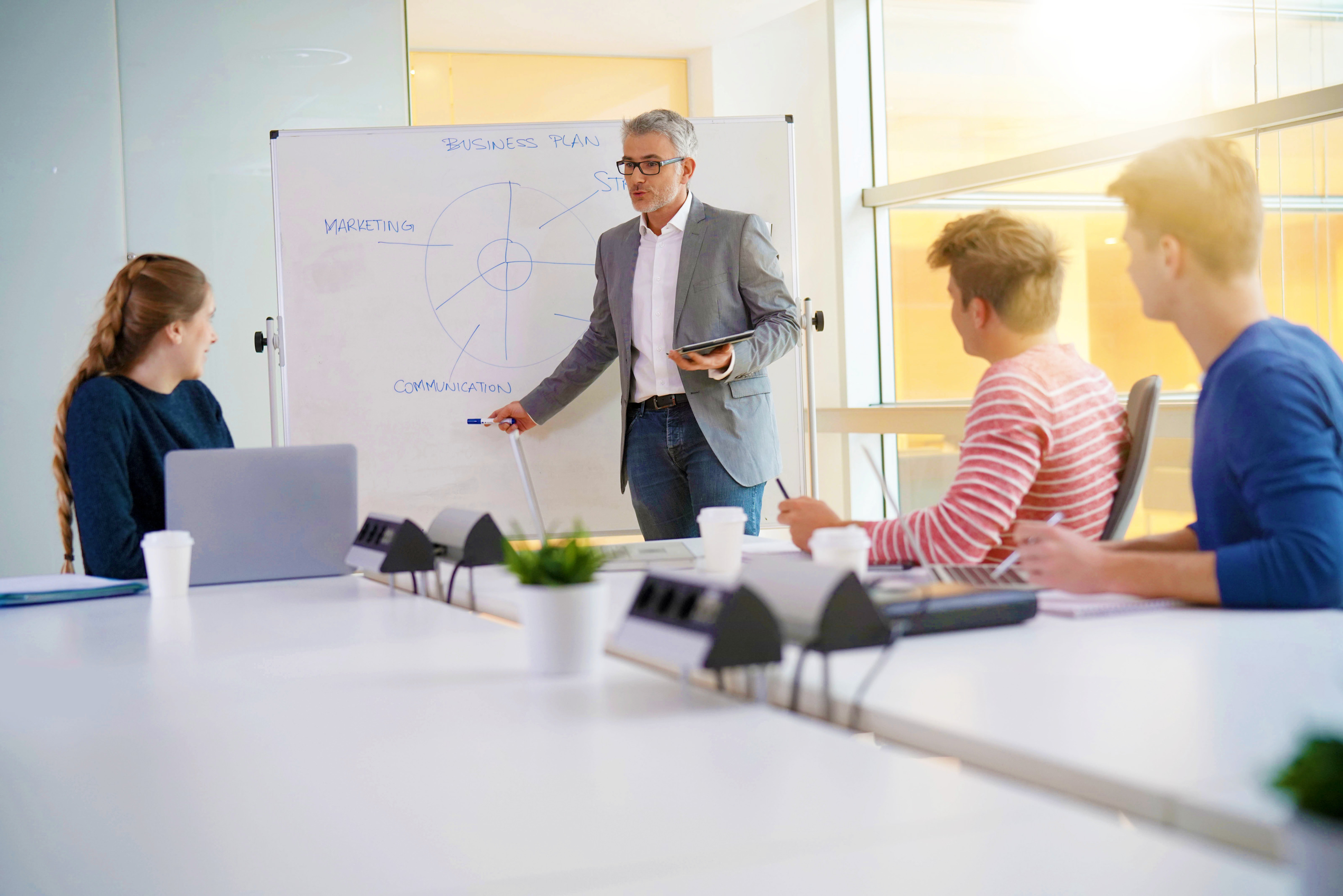 Man giving business presentation during meeting