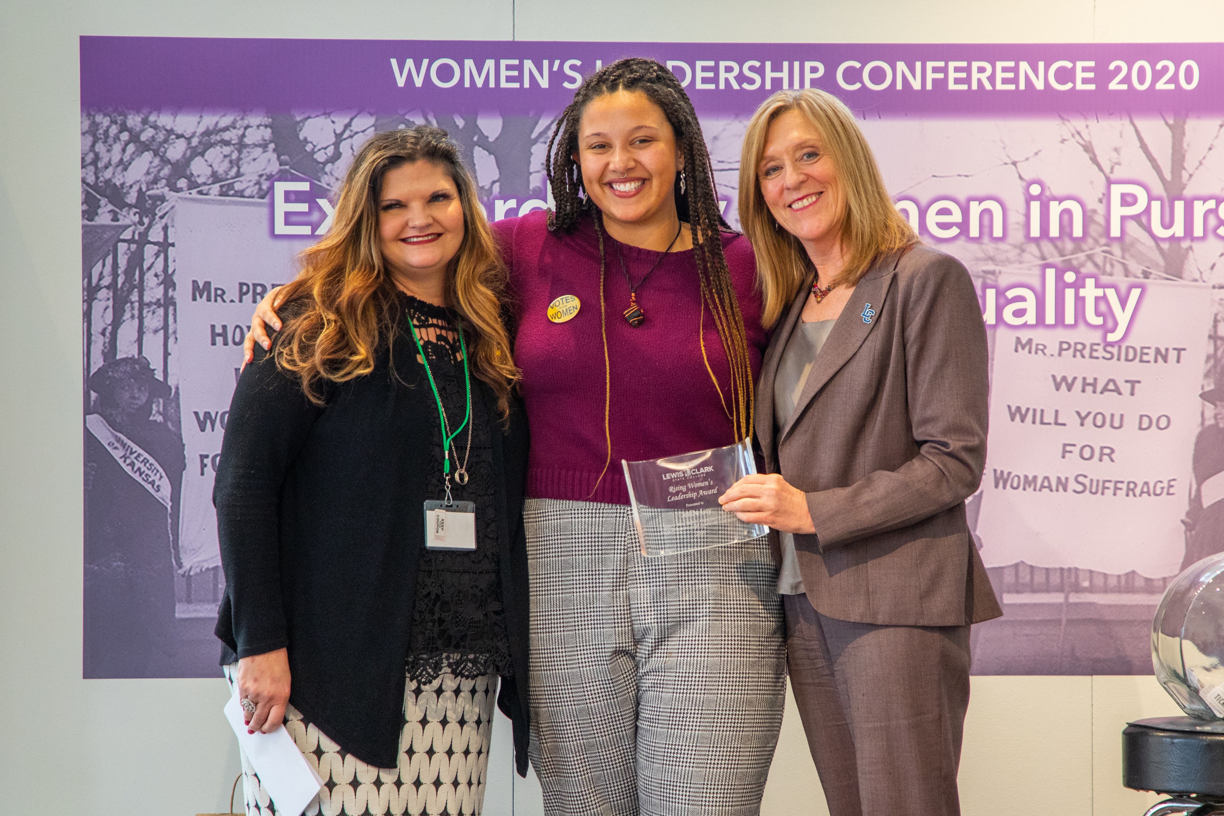 From left to right, professor Graham, JeaDa Lay; President Cynthia Pemberton