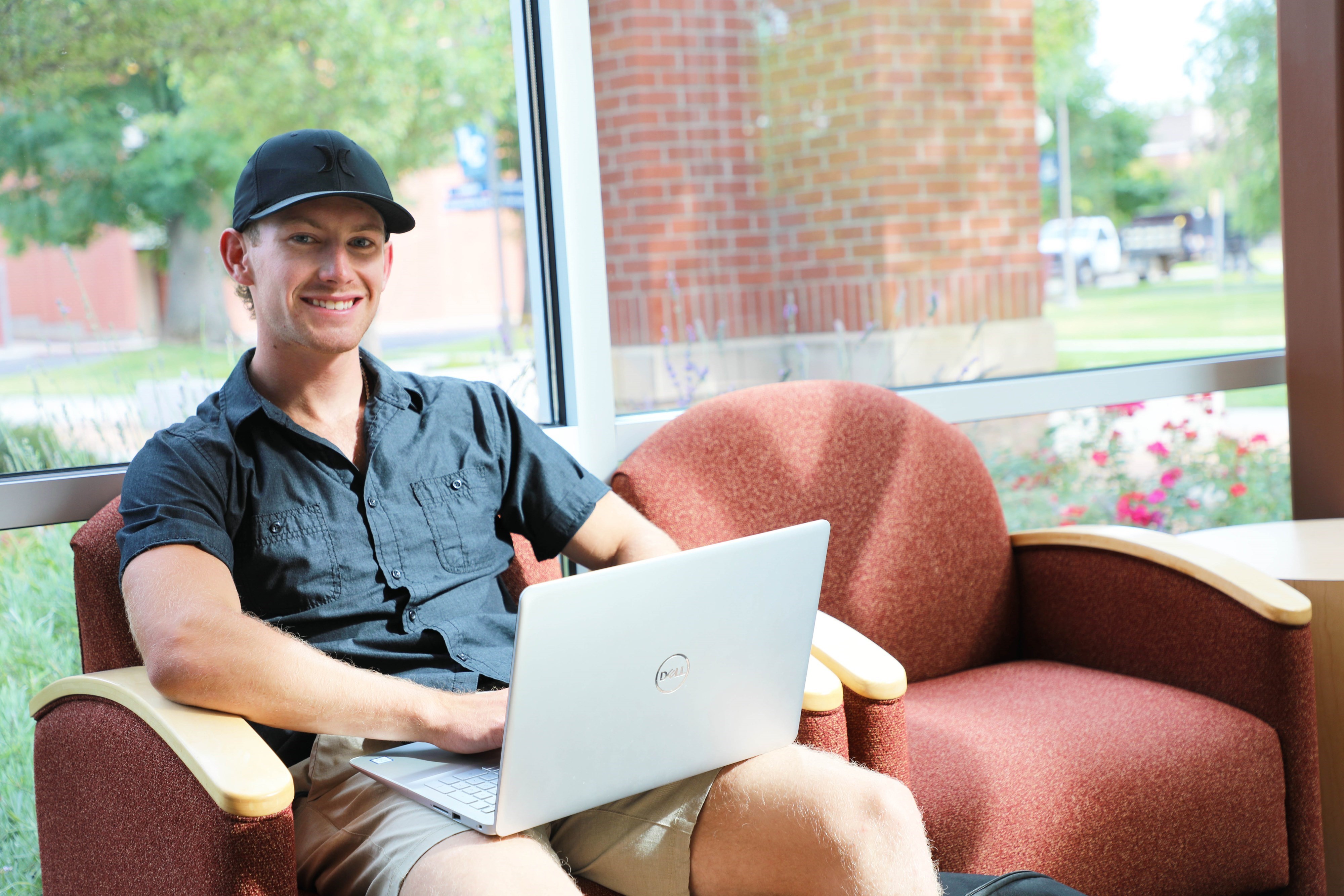Student studying inside Sacajawea Hall