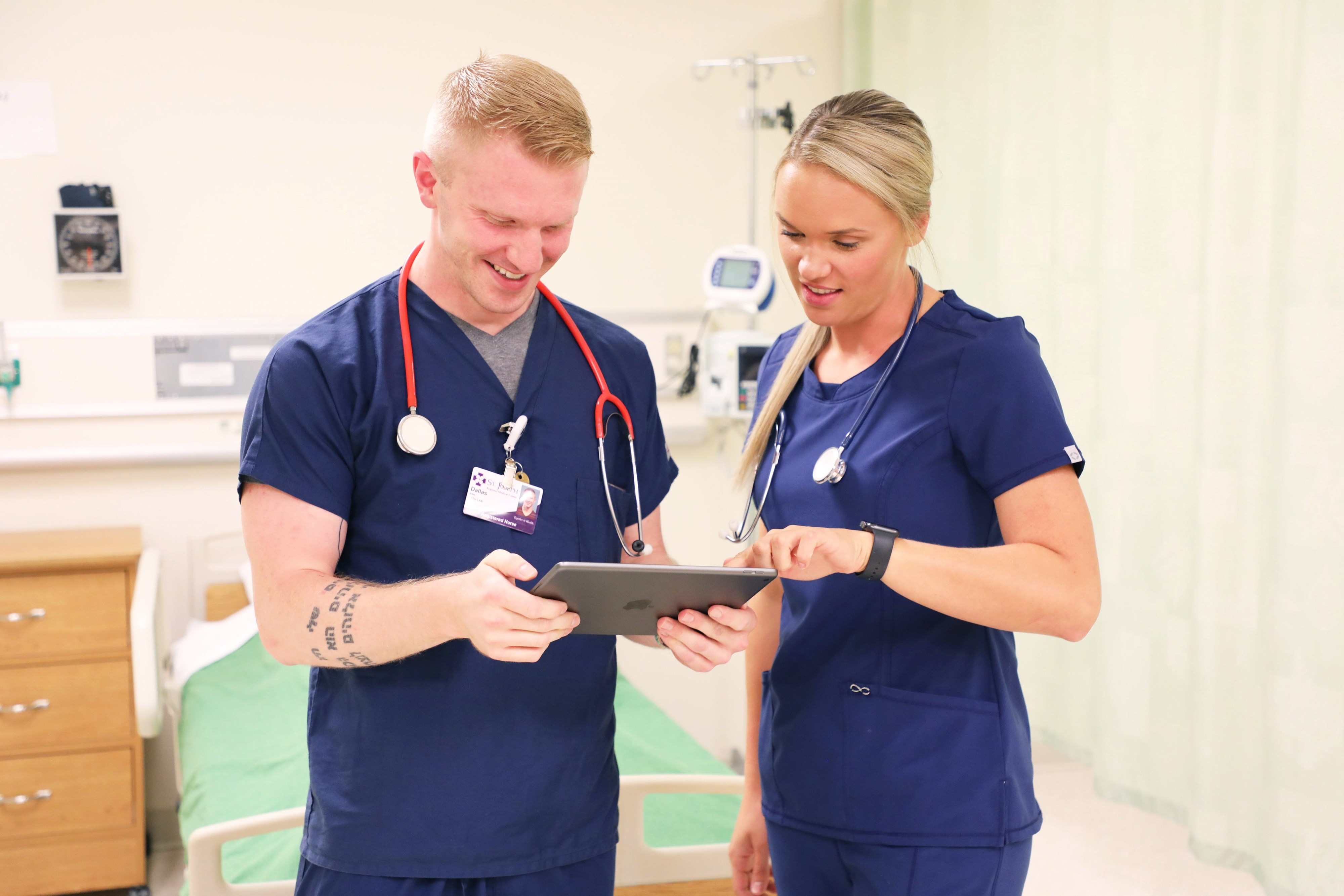 Healthcare workers looking at chart