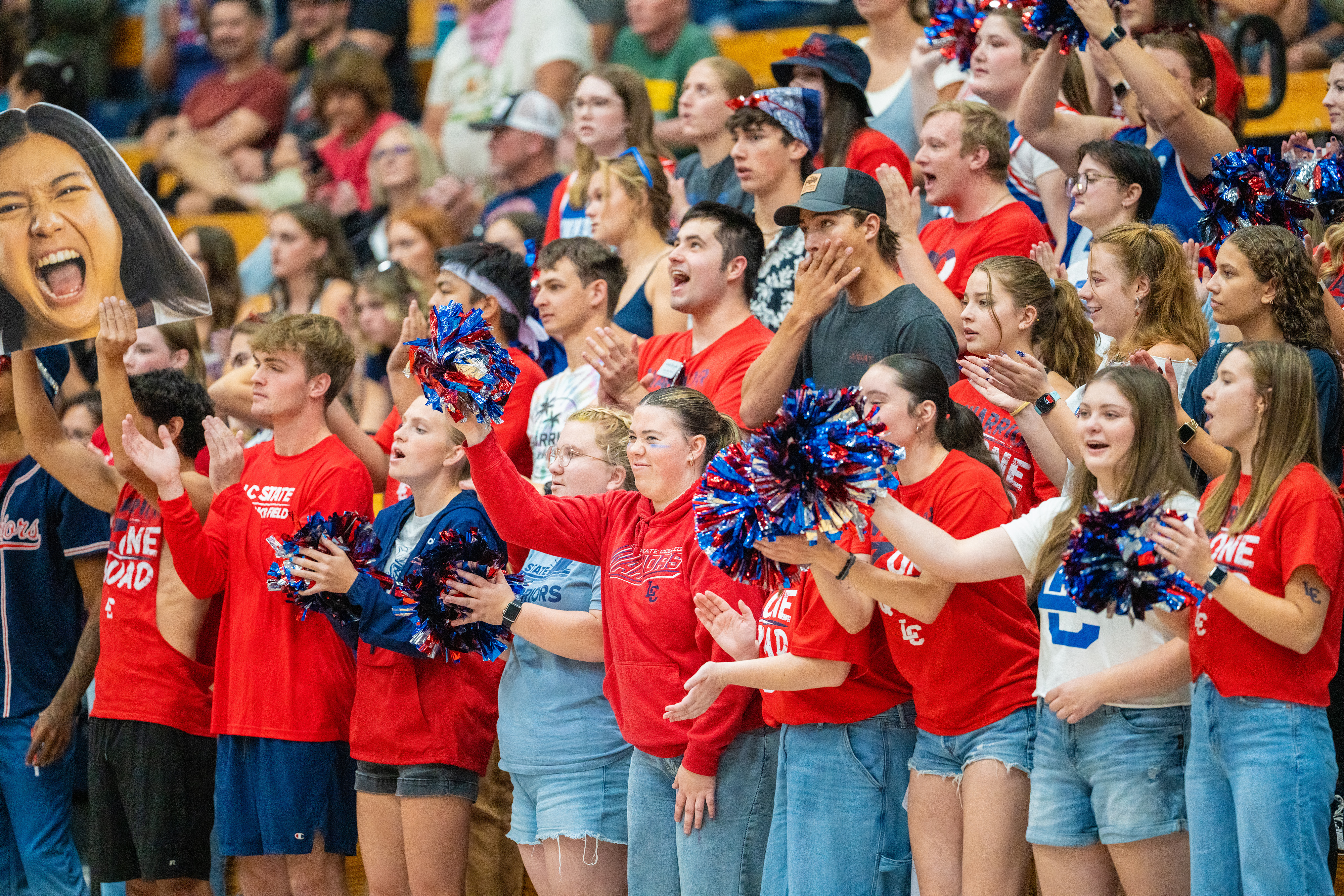 Students cheer on the LC State volleyball team during the 2025 Fall Frenzy & Family Weekend